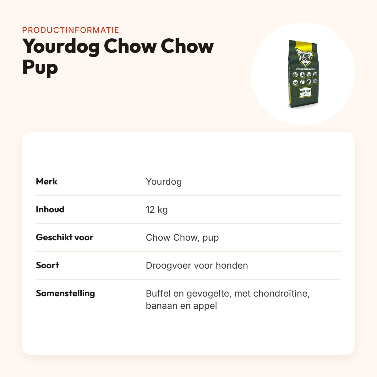 Yourdog hondenvoer Chow Chow Pup 12 kg – buffel en gevogelte – productinformatie