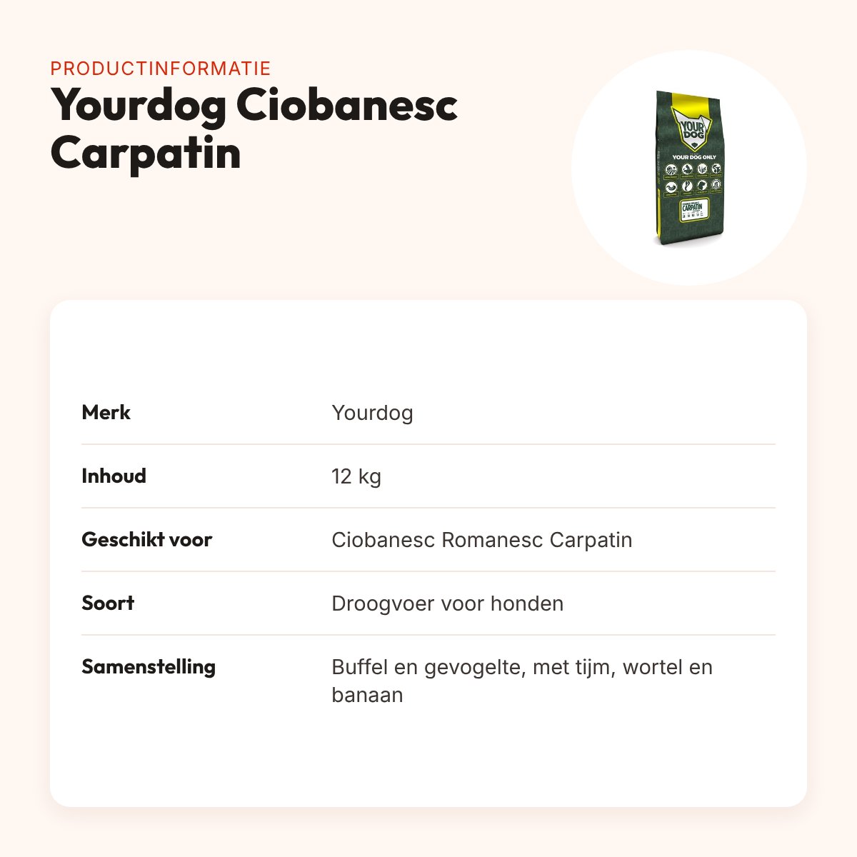 Yourdog hondenvoer Ciobanesc Romanesc Carpatin 12 kg – buffel en gevogelte – productinformatie