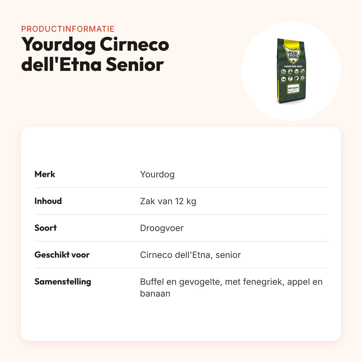 Yourdog hondenvoer Cirneco dell'Etna Senior 12 kg – buffel en gevogelte – productinformatie