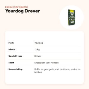 Yourdog hondenvoer Drever 12 kg – buffel en gevogelte – productinformatie