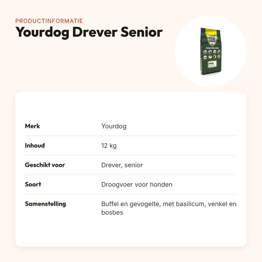Yourdog hondenvoer Drever Senior 12 kg – buffel en gevogelte – productinformatie