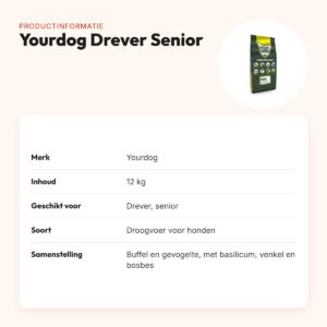 Yourdog hondenvoer Drever Senior 12 kg – buffel en gevogelte – productinformatie