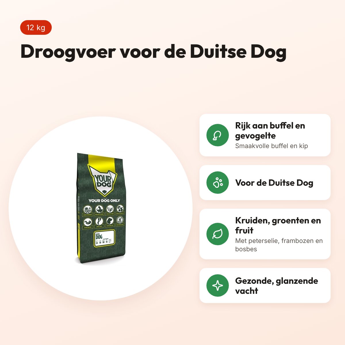 Yourdog hondenvoer Duitse Dog 12 kg – buffel en gevogelte – voordelen