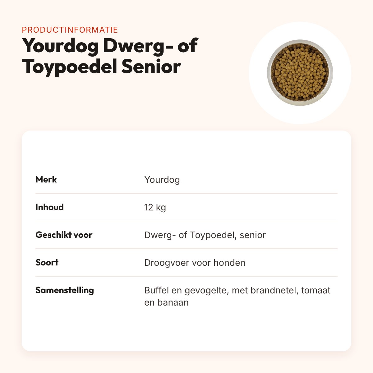 Yourdog hondenvoer Dwerg- of Toypoedel Senior 12 kg – buffel en gevogelte – productinformatie