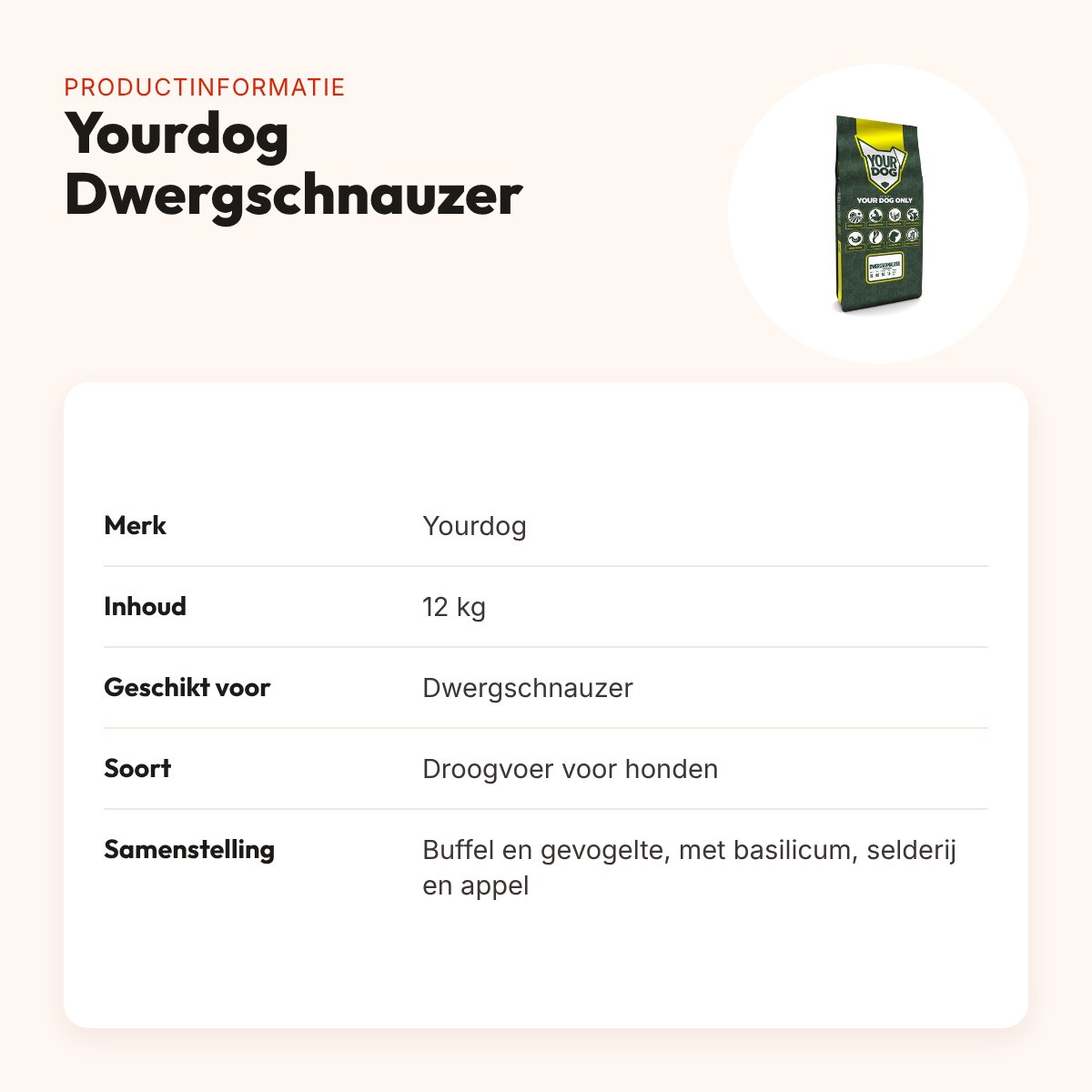 Yourdog hondenvoer Dwergschnauzer 12 kg – buffel en gevogelte – productinformatie