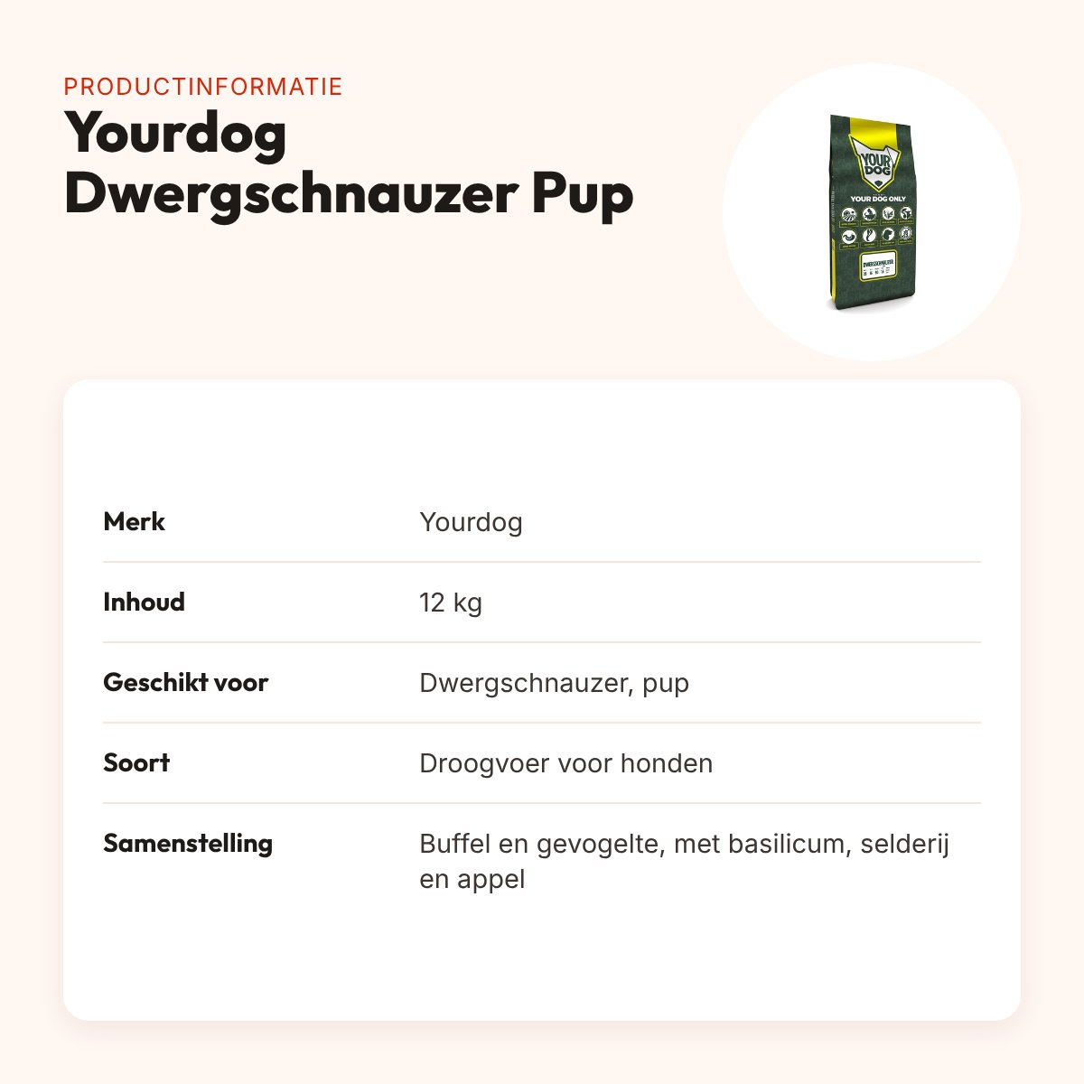 Yourdog hondenvoer Dwergschnauzer Pup 12 kg – buffel en gevogelte – productinformatie