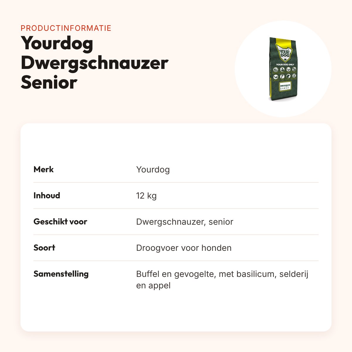 Yourdog hondenvoer Dwergschnauzer Senior 12 kg – buffel en gevogelte – productinformatie