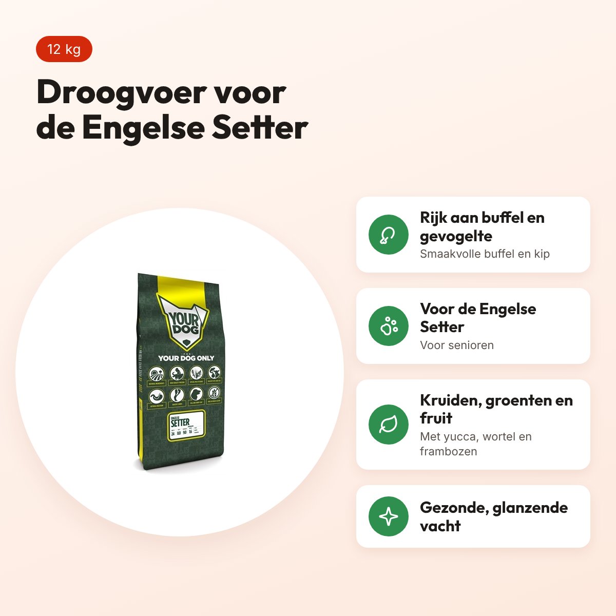 Yourdog hondenvoer Engelse Setter Senior 12 kg – buffel en gevogelte – voordelen