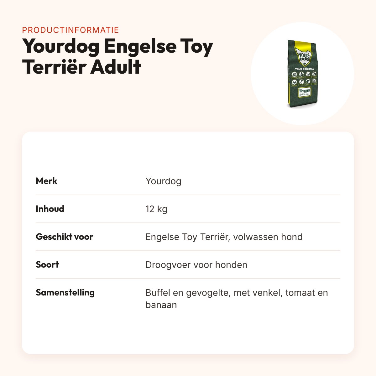 Yourdog hondenvoer Engelse Toy Terriër Adult 12 kg – buffel en gevogelte – productinformatie