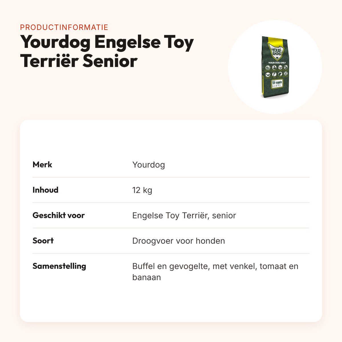 Yourdog hondenvoer Engelse Toy Terriër Senior 12 kg – buffel en gevogelte – productinformatie