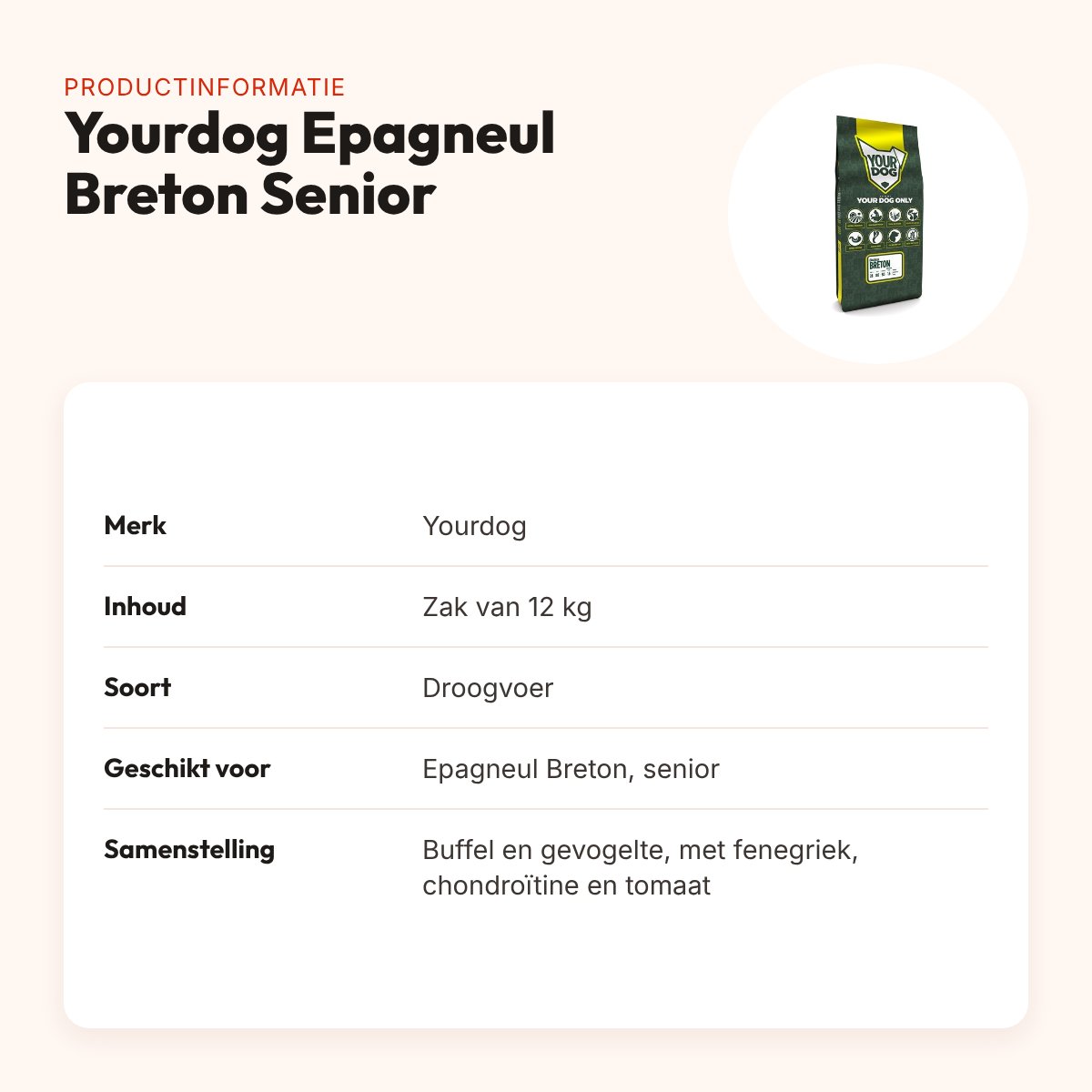 Yourdog hondenvoer Epagneul Breton Senior 12 kg – buffel en gevogelte – productinformatie
