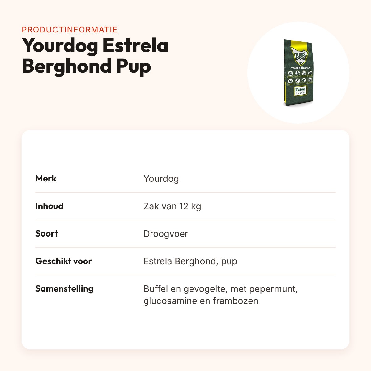 Yourdog hondenvoer Estrela Berghond Pup 12 kg – buffel en gevogelte – productinformatie