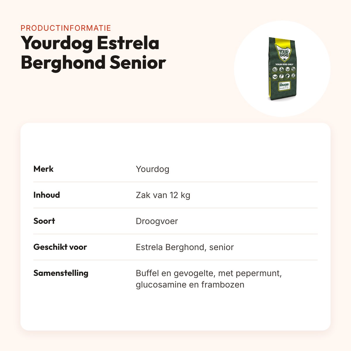 Yourdog hondenvoer Estrela Berghond Senior 12 kg – buffel en gevogelte – productinformatie