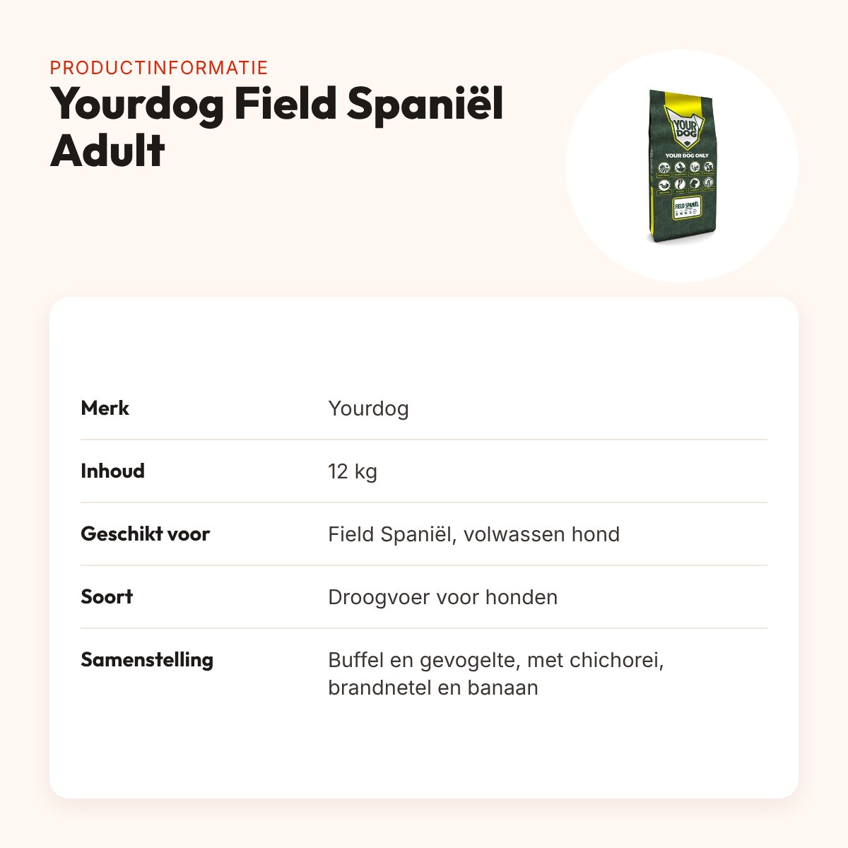 Yourdog hondenvoer Field Spaniël Adult 12 kg – buffel en gevogelte – productinformatie