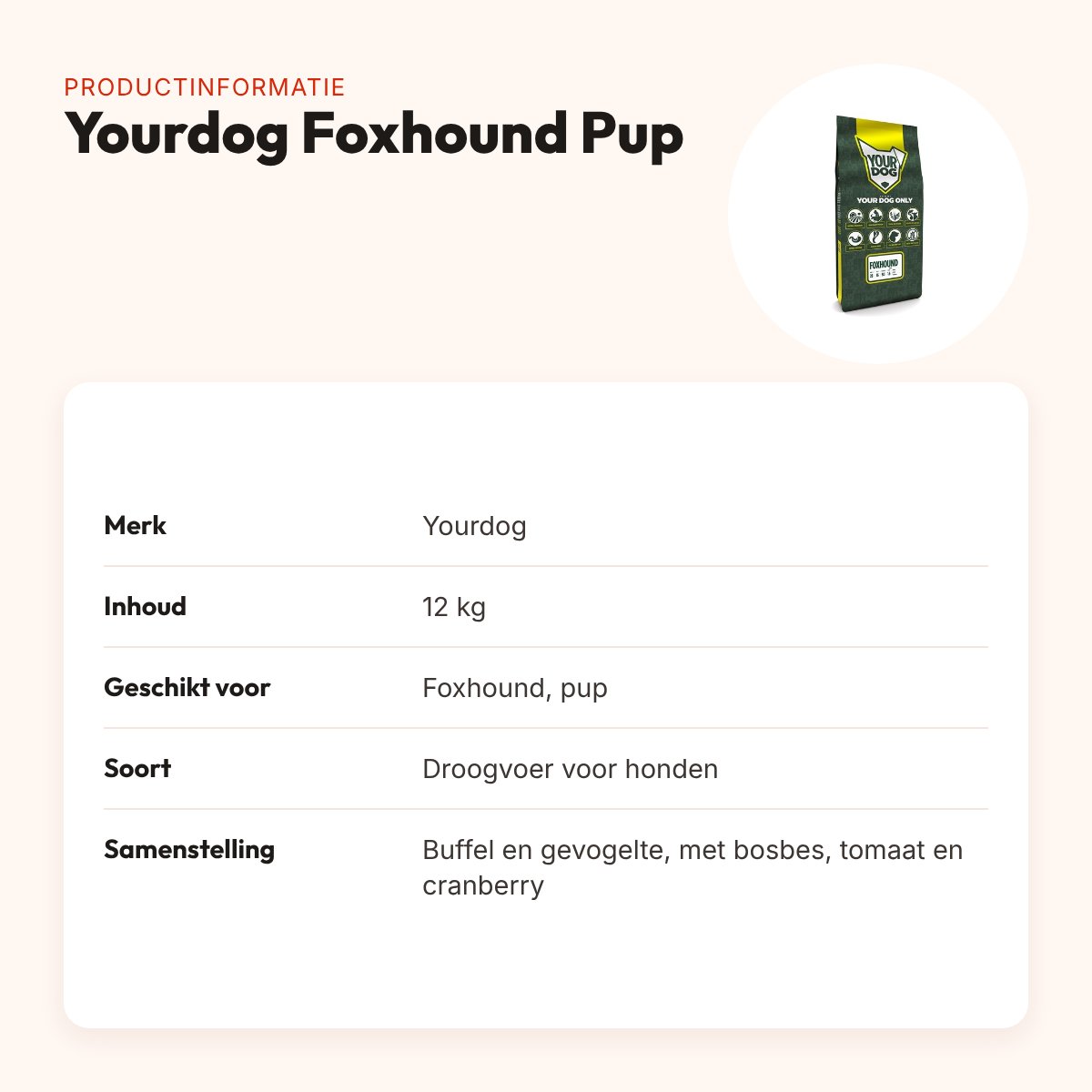 Yourdog hondenvoer Foxhound Pup 12 kg – buffel en gevogelte – productinformatie