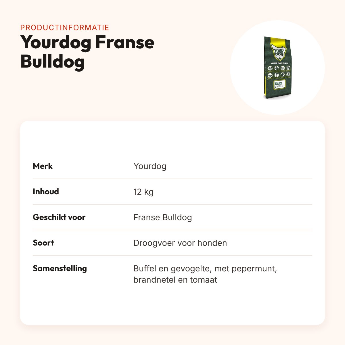 Yourdog hondenvoer Franse Bulldog 12 kg – buffel en gevogelte – productinformatie