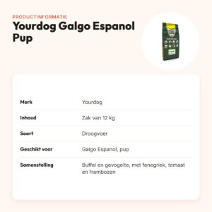 Yourdog hondenvoer Galgo Espanol Pup 12 kg – buffel en gevogelte – productinformatie