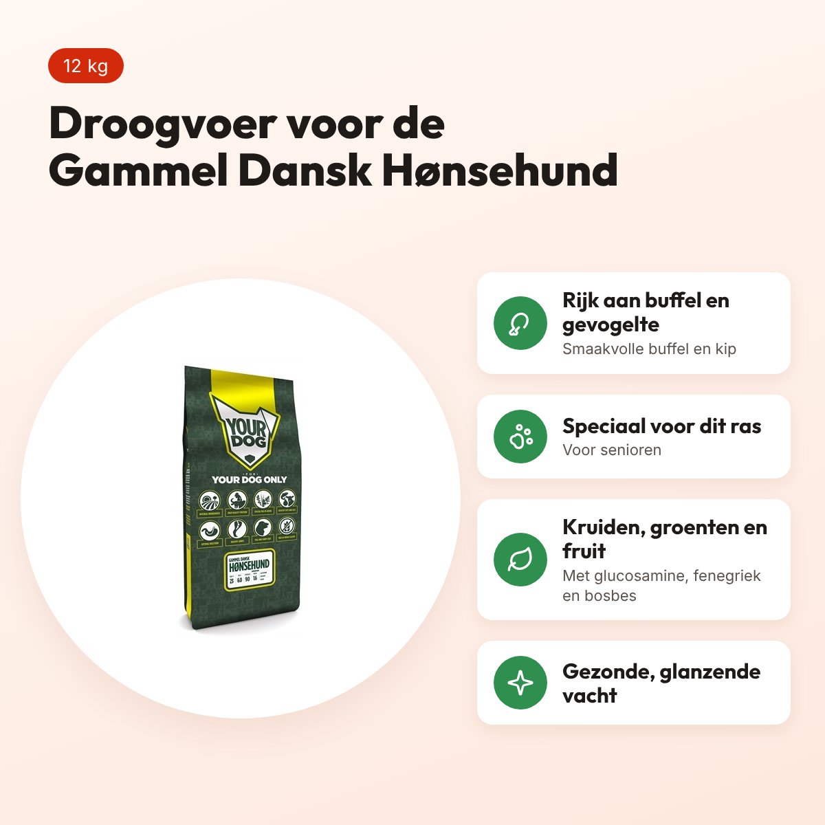 Yourdog hondenvoer Gammel Dansk Hønsehund Senior 12 kg – voordelen