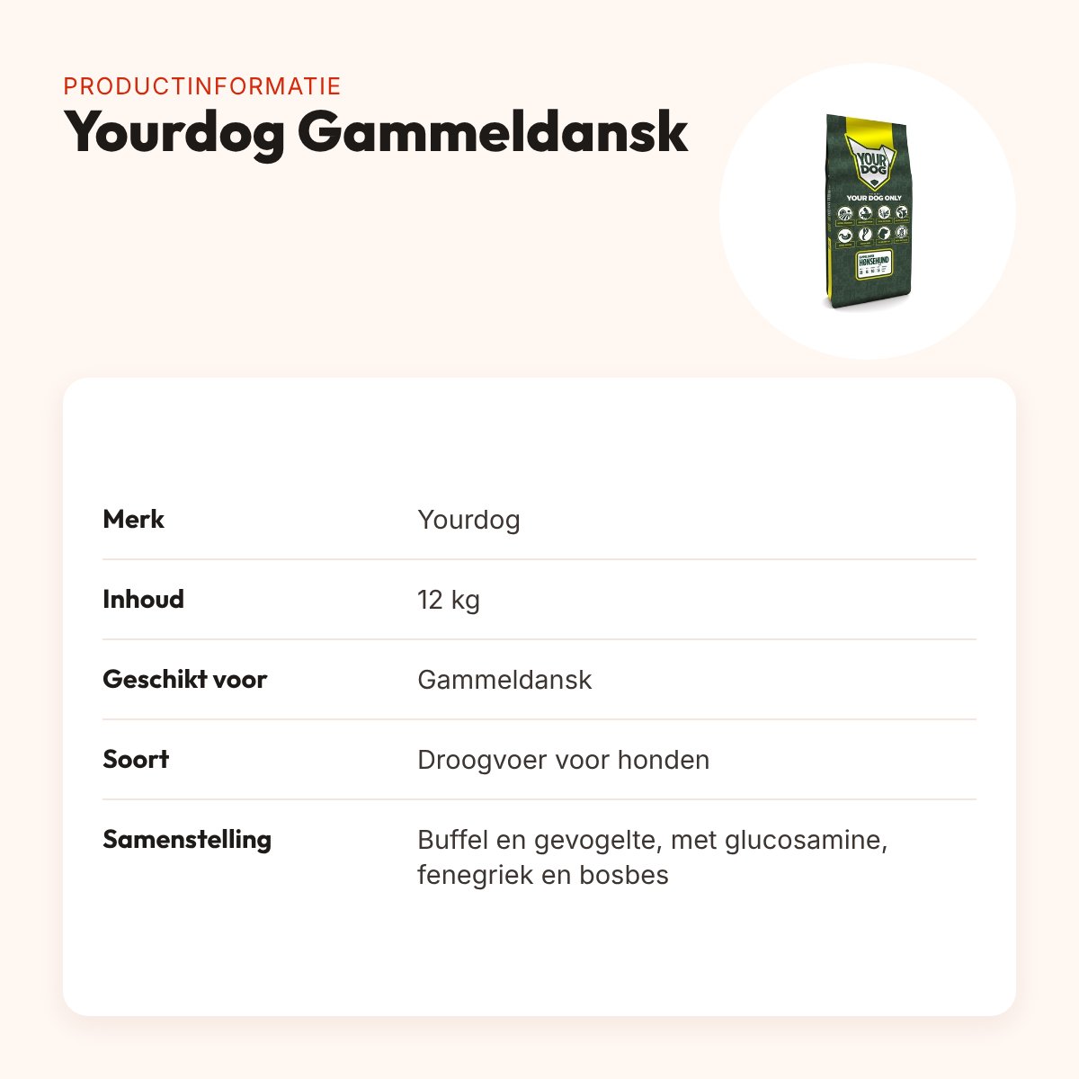 Yourdog hondenvoer Gammeldansk 12 kg – buffel en gevogelte – productinformatie