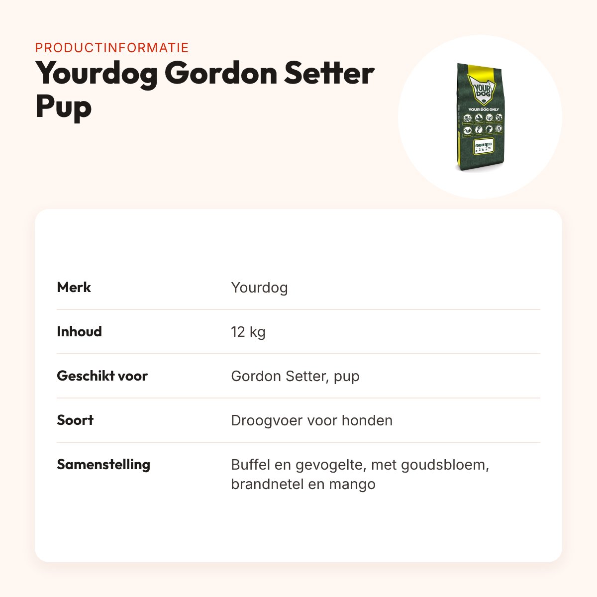 Yourdog hondenvoer Gordon Setter Pup 12 kg – buffel en gevogelte – productinformatie