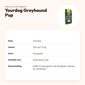 Yourdog hondenvoer Greyhound Pup 12 kg – buffel en gevogelte – productinformatie