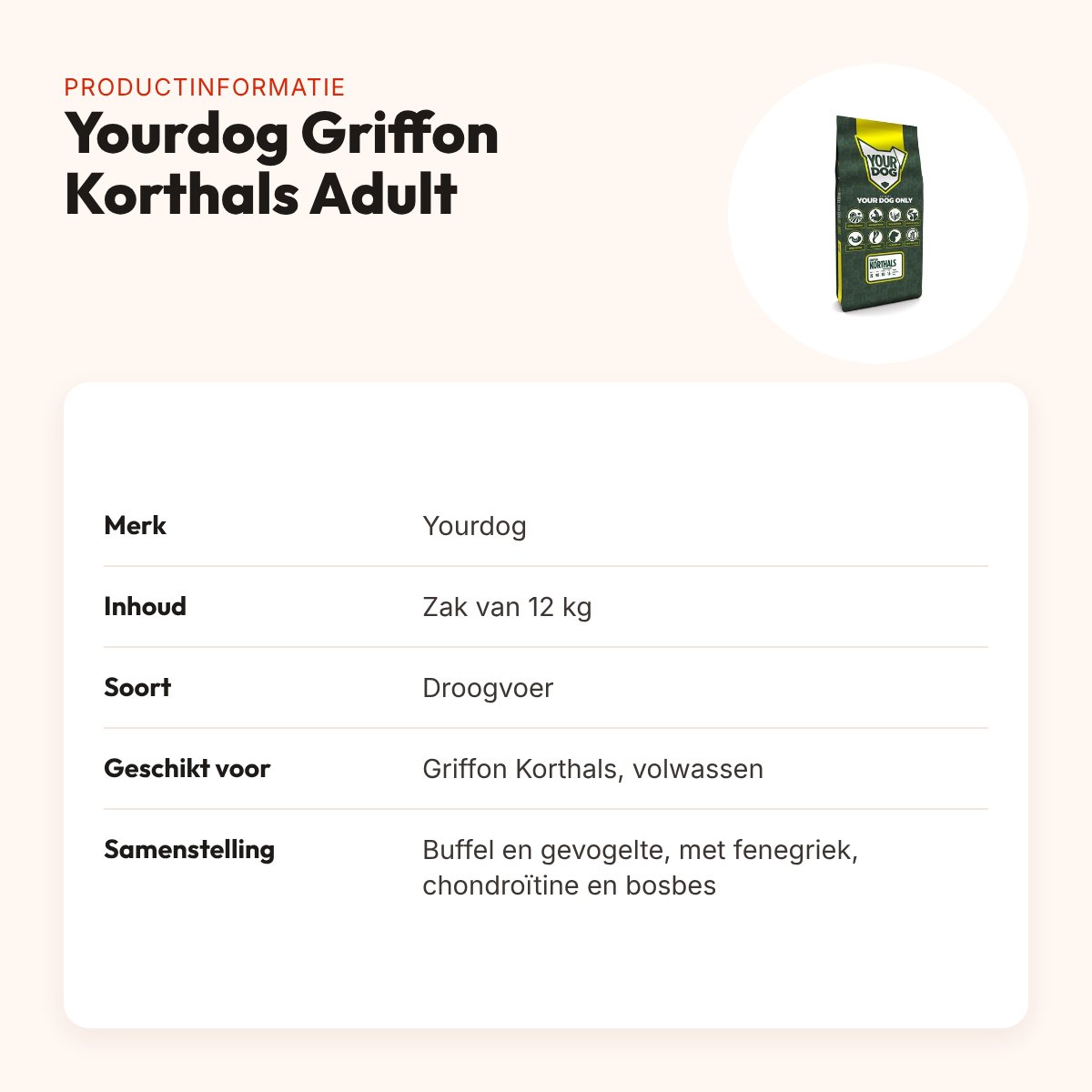 Yourdog hondenvoer Griffon Korthals Adult 12 kg – buffel en gevogelte – productinformatie