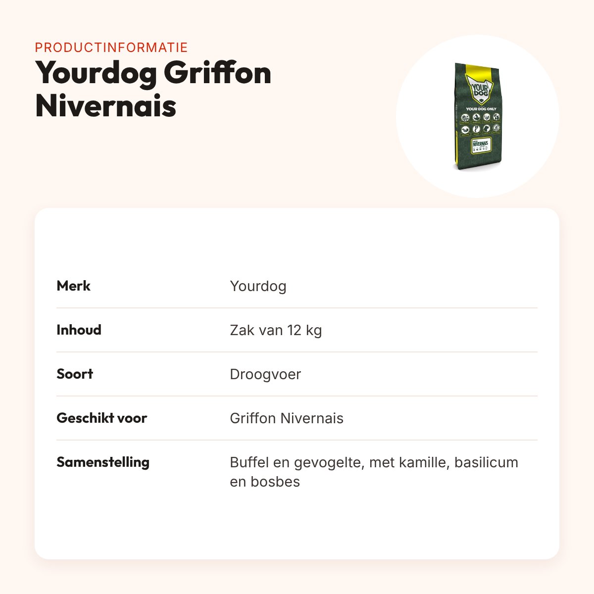 Yourdog hondenvoer Griffon Nivernais 12 kg – buffel en gevogelte – productinformatie