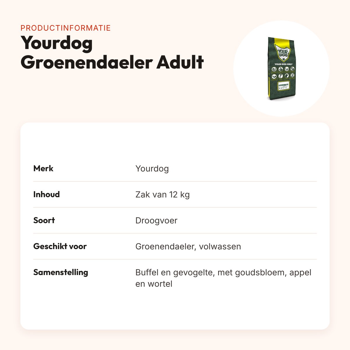 Yourdog hondenvoer Groenendaeler Adult 12 kg – buffel en gevogelte – productinformatie