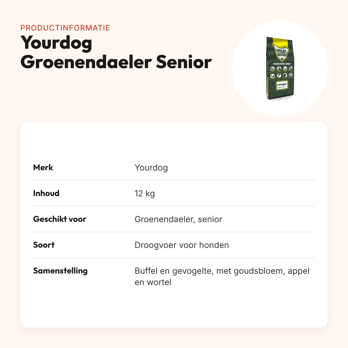 Yourdog hondenvoer Groenendaeler Senior 12 kg – buffel en gevogelte – productinformatie