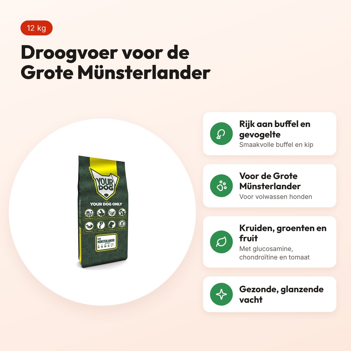 Yourdog hondenvoer Grote Münsterlander Adult 12 kg – buffel en gevogelte – voordelen