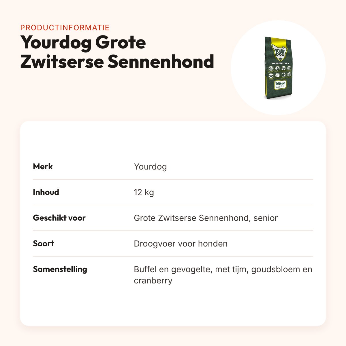 Yourdog hondenvoer Grote Zwitserse Sennenhond Senior 12 kg – productinformatie