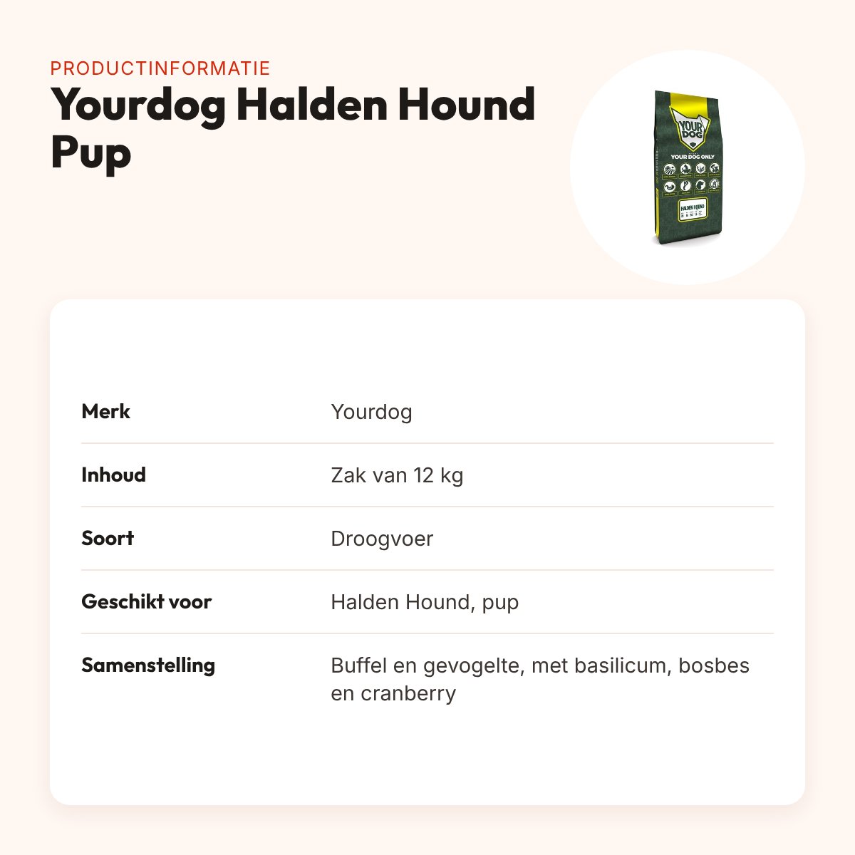 Yourdog hondenvoer Halden Hound Pup 12 kg – buffel en gevogelte – productinformatie