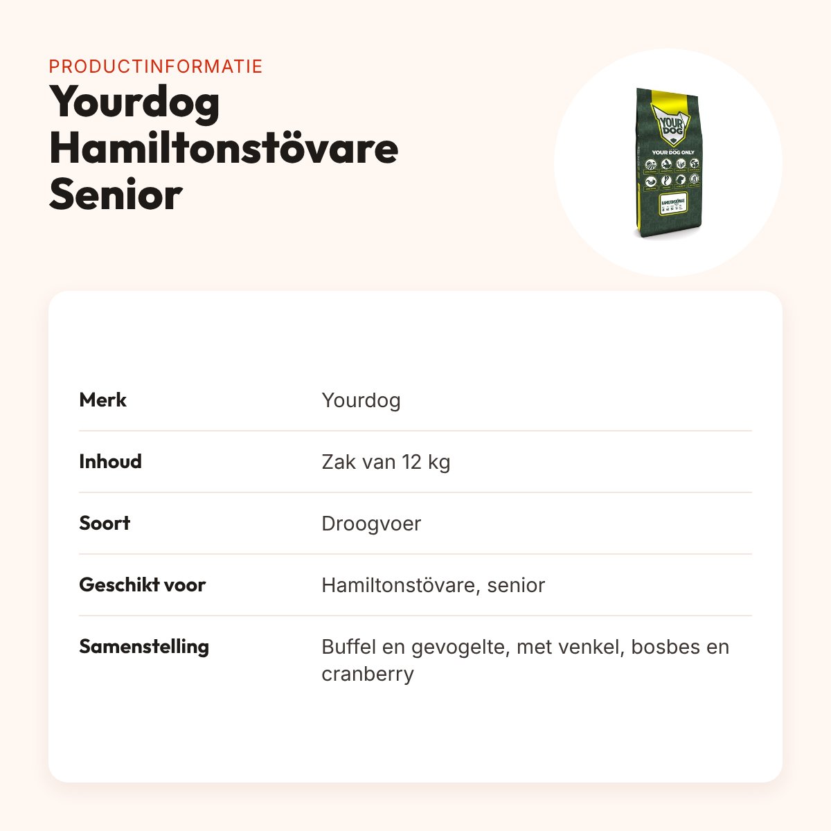 Yourdog hondenvoer Hamiltonstövare Senior 12 kg – buffel en gevogelte – productinformatie