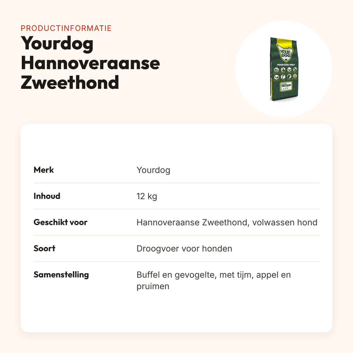 Yourdog hondenvoer Hannoveraanse Zweethond Adult 12 kg – buffel en kip – productinformatie