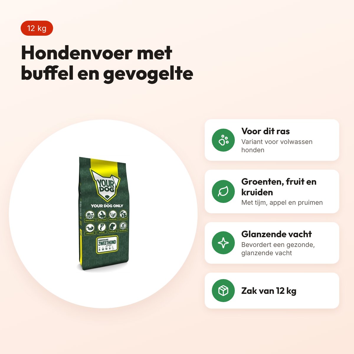 Yourdog hondenvoer Hannoveraanse Zweethond Adult 12 kg – buffel en kip – voordelen