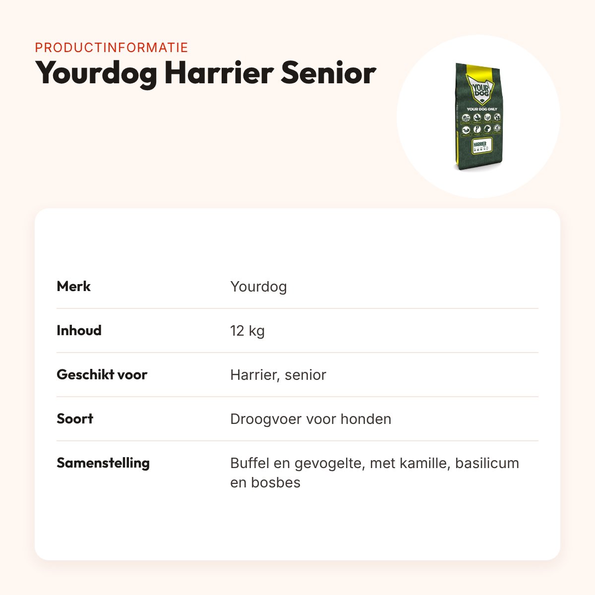 Yourdog hondenvoer Harrier Senior 12 kg – buffel en gevogelte – productinformatie