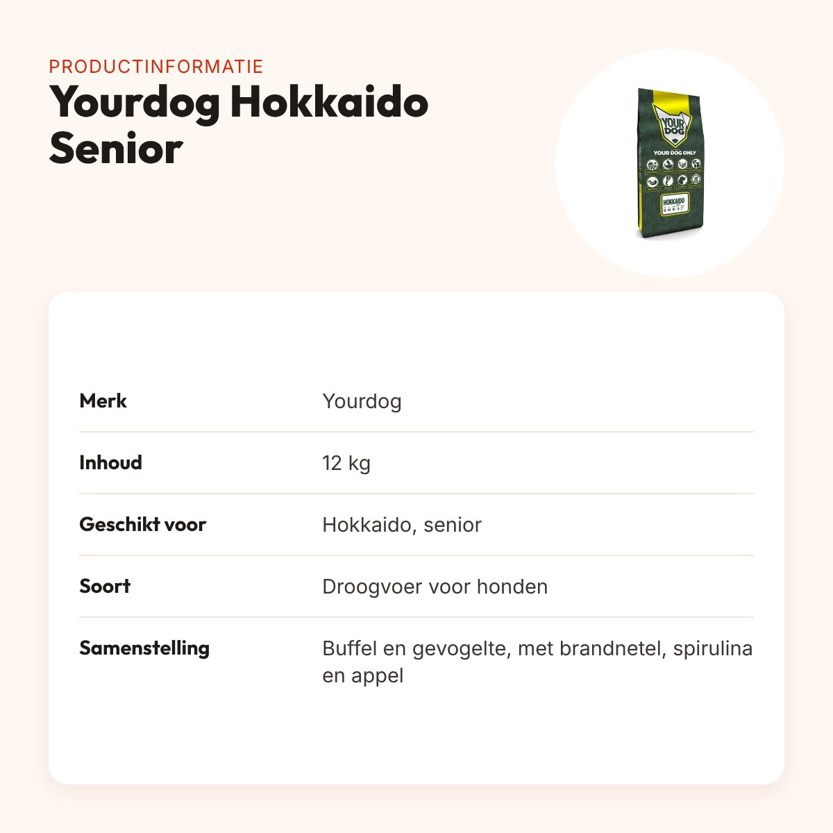 Yourdog hondenvoer Hokkaido Senior 12 kg – buffel en gevogelte – productinformatie