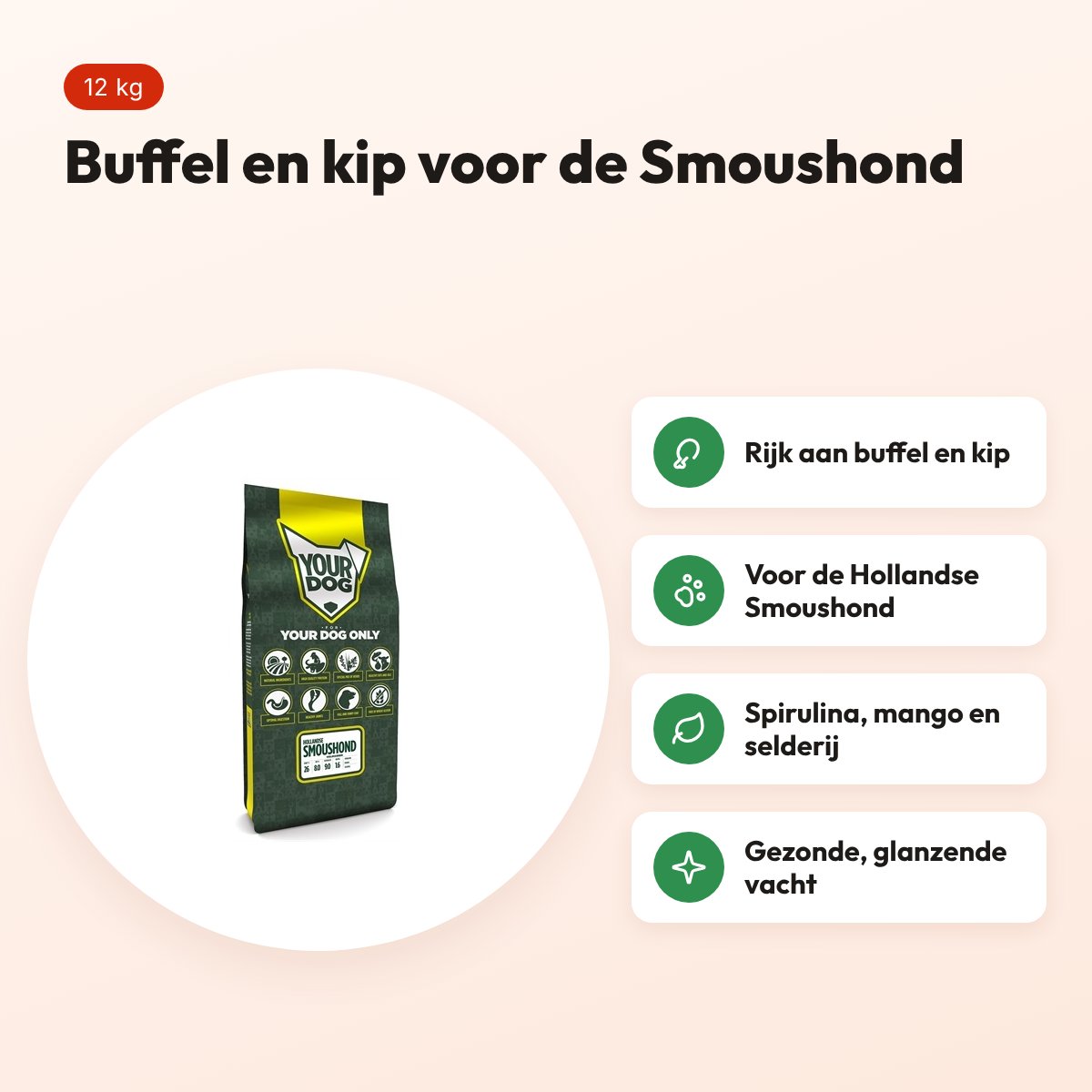 Yourdog hondenvoer Hollandse Smoushond 12 kg – buffel en kip – voordelen