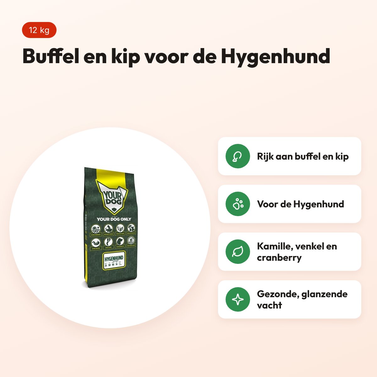 Yourdog hondenvoer Hygenhund 12 kg – buffel en kip – voordelen