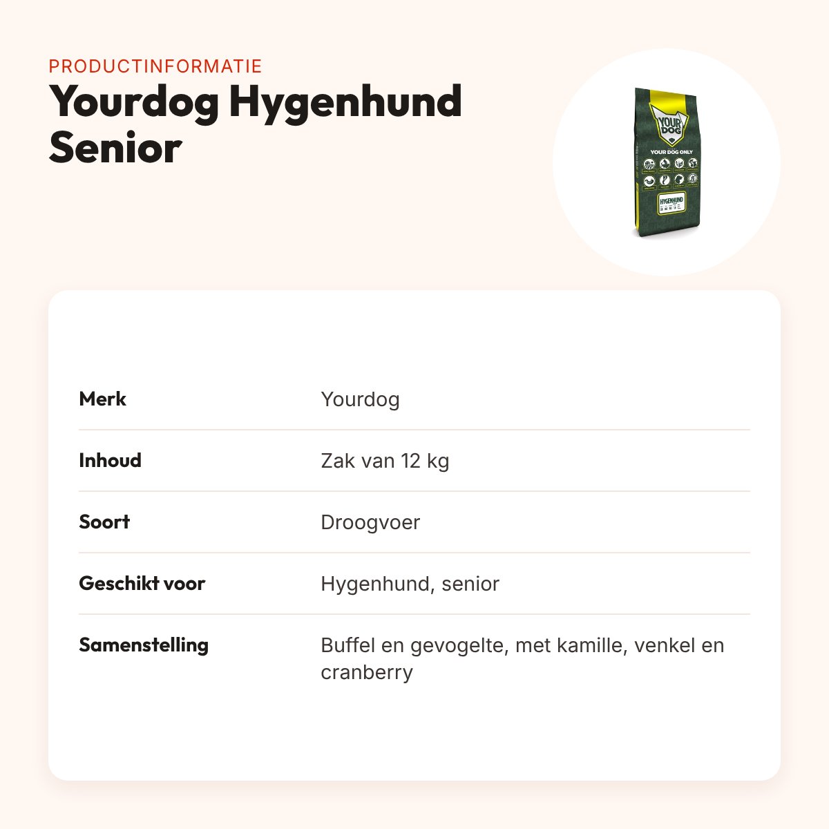 Yourdog hondenvoer Hygenhund Senior 12 kg – buffel en gevogelte – productinformatie