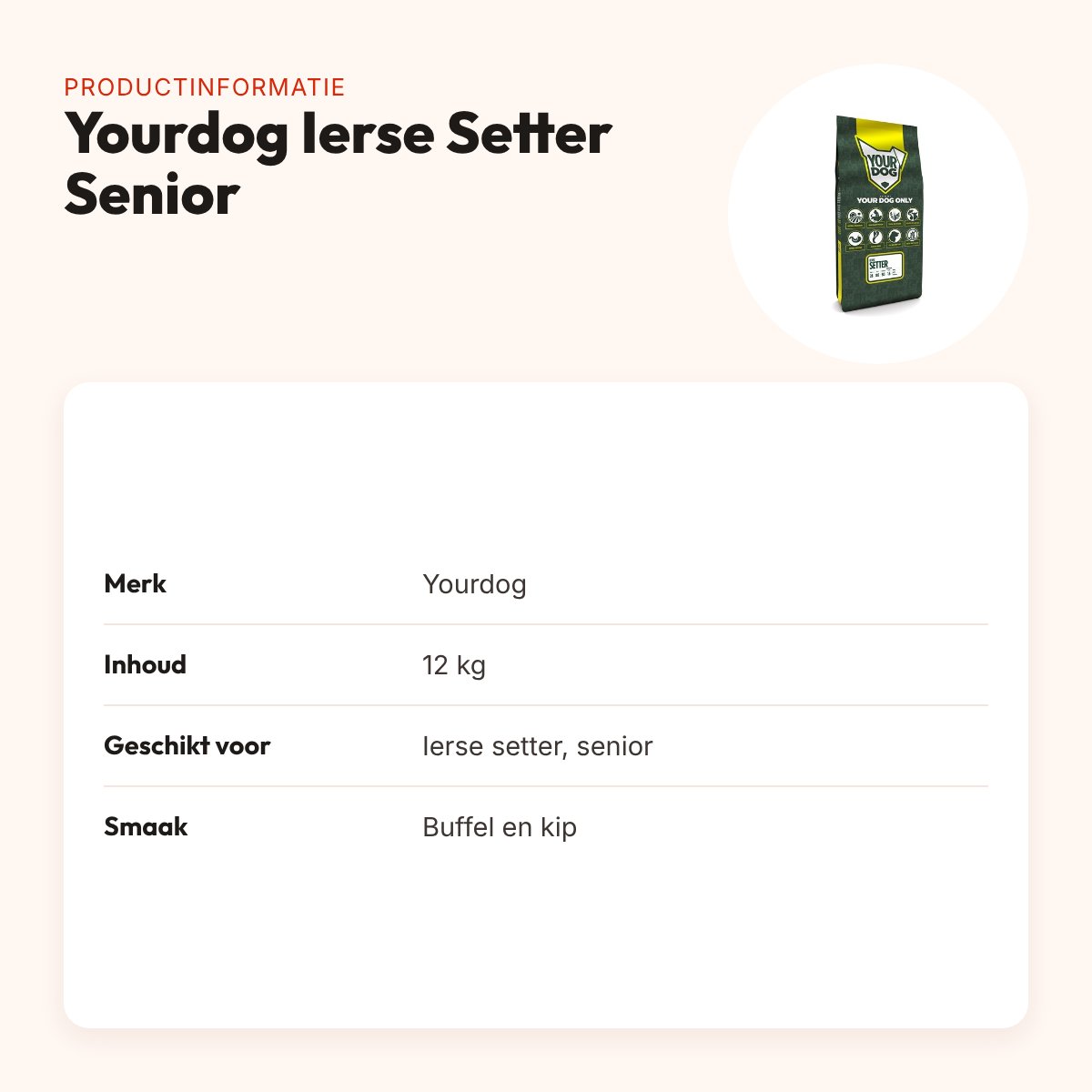 Yourdog hondenvoer Ierse Setter Senior 12 kg – buffel en kip – productinformatie