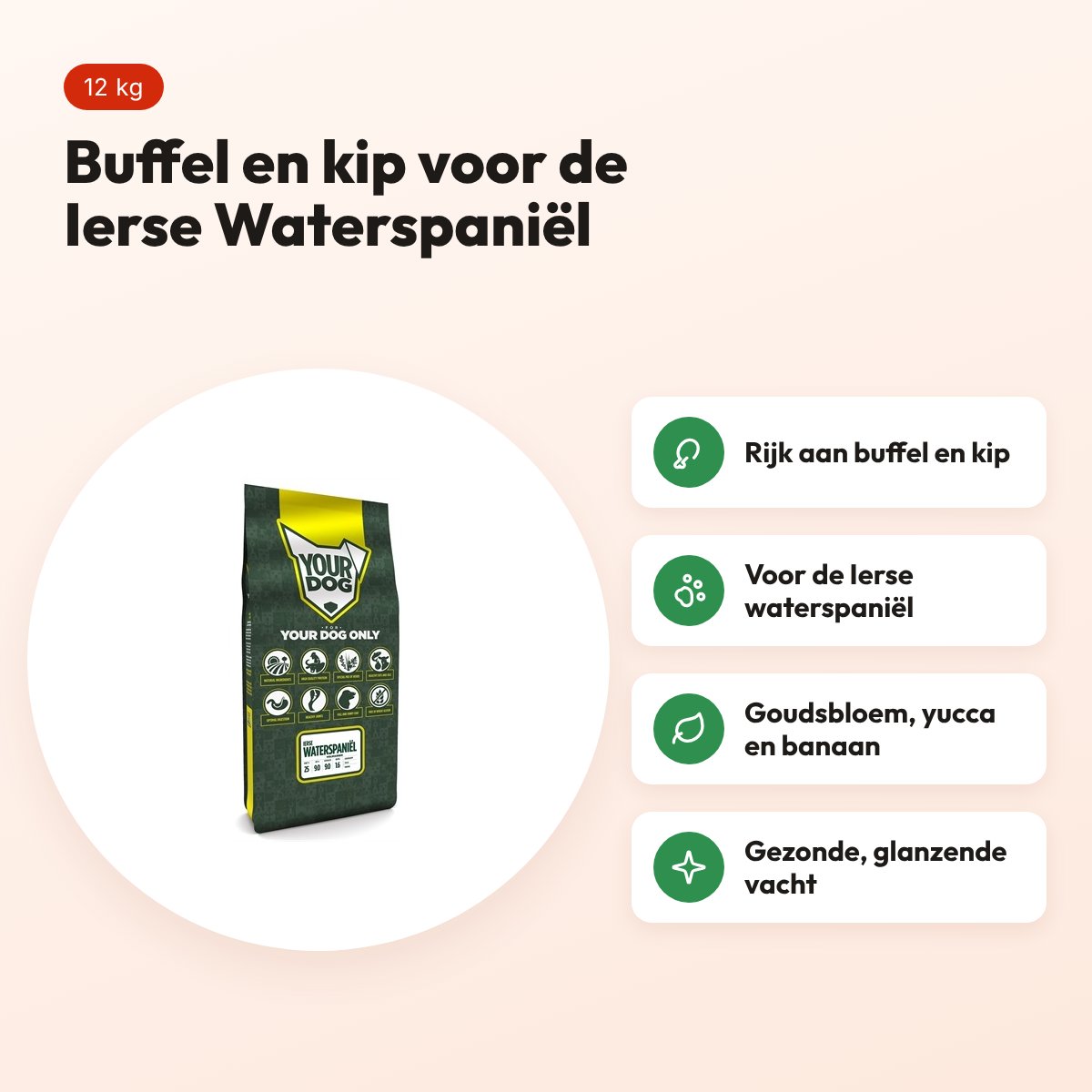 Yourdog hondenvoer Ierse Waterspaniël Adult 12 kg – buffel en kip – voordelen