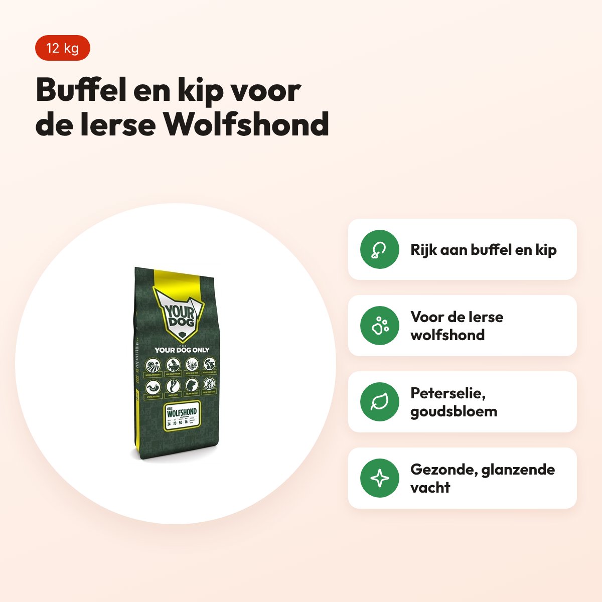 Yourdog hondenvoer Ierse Wolfshond Adult 12 kg – buffel en kip – voordelen