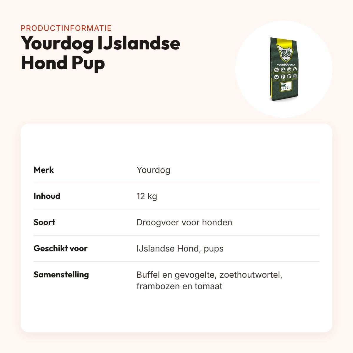 Yourdog hondenvoer IJslandse Hond Pup 12 kg – buffel en gevogelte – productinformatie