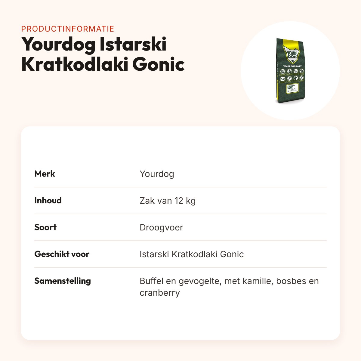 Yourdog hondenvoer Istarski Kratkodlaki Gonic 12 kg – buffel en kip – productinformatie