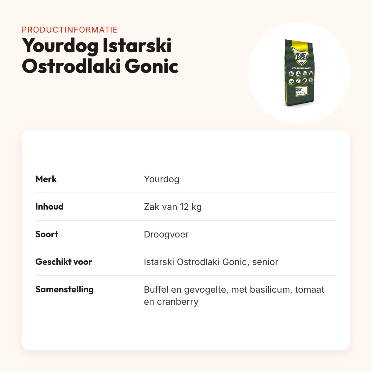 Yourdog hondenvoer Istarski Ostrodlaki Gonic Senior 12 kg – productinformatie