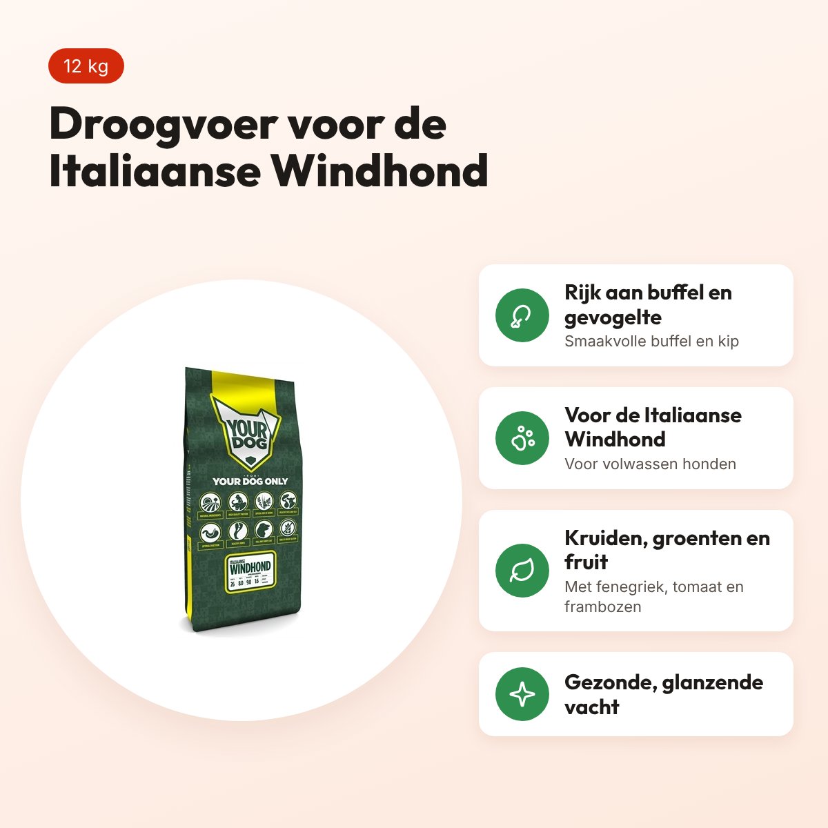 Yourdog hondenvoer Italiaanse Windhond Adult 12 kg – buffel en gevogelte – voordelen