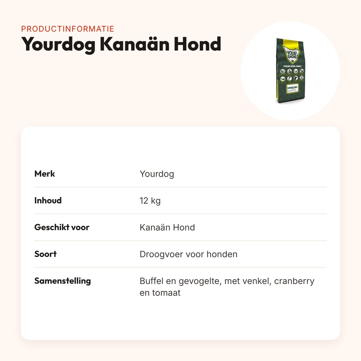 Yourdog hondenvoer Kanaän Hond 12 kg – buffel en gevogelte – productinformatie