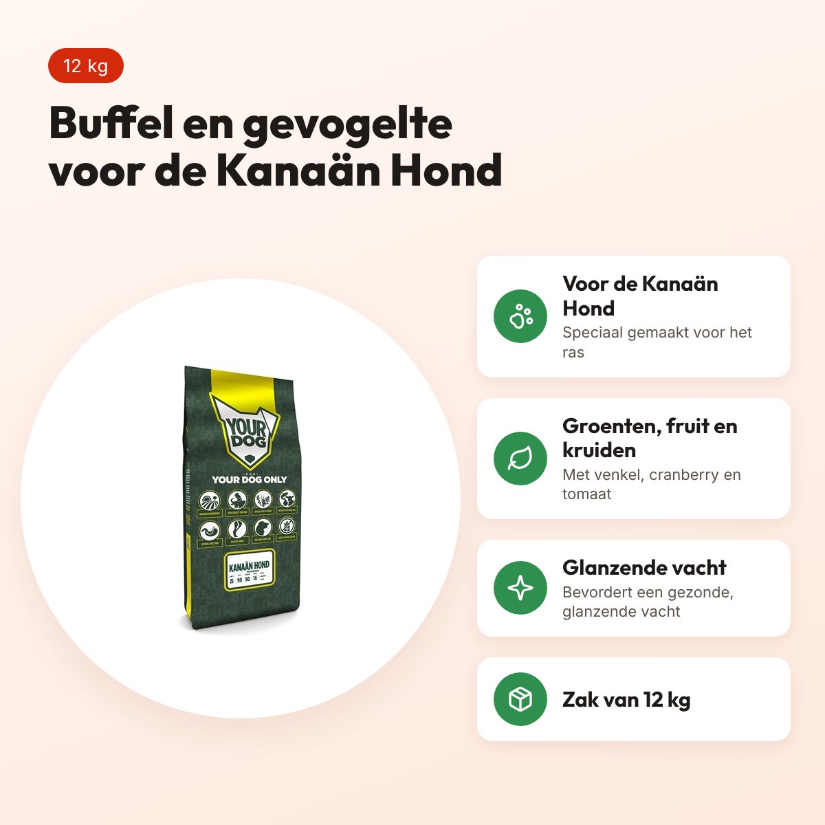 Yourdog hondenvoer Kanaän Hond 12 kg – buffel en gevogelte – voordelen