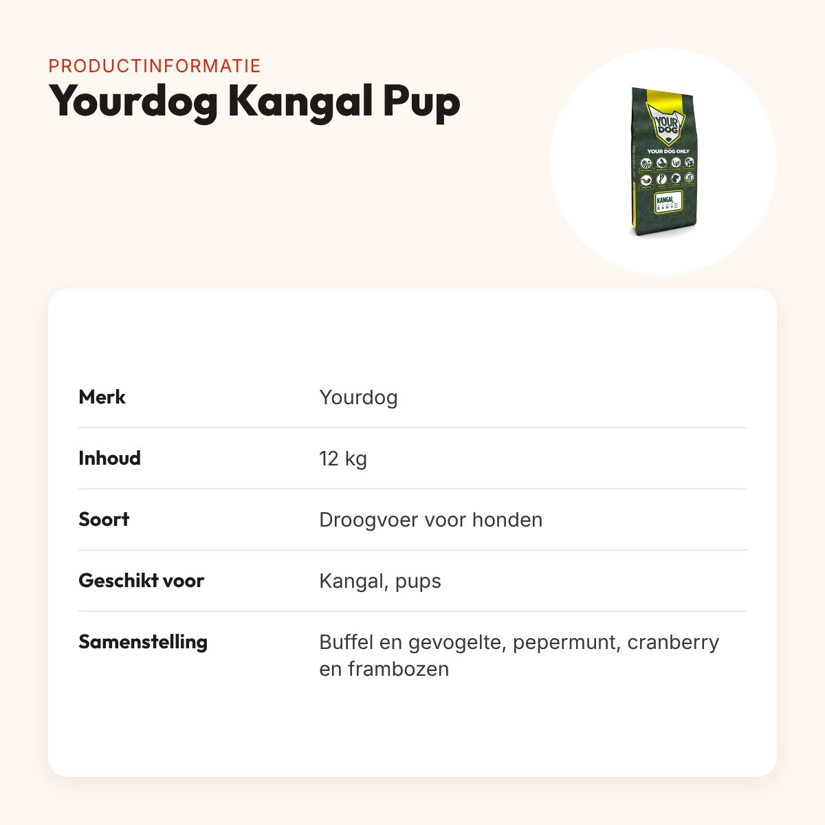Yourdog hondenvoer Kangal Pup 12 kg – buffel en gevogelte – productinformatie